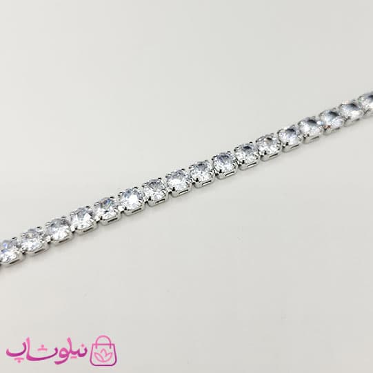 دستبند زنانه تنیسی نقره ای رنگ نگین دایره سفید 18 سانت 4 میل کد 450 — تصویر ۲