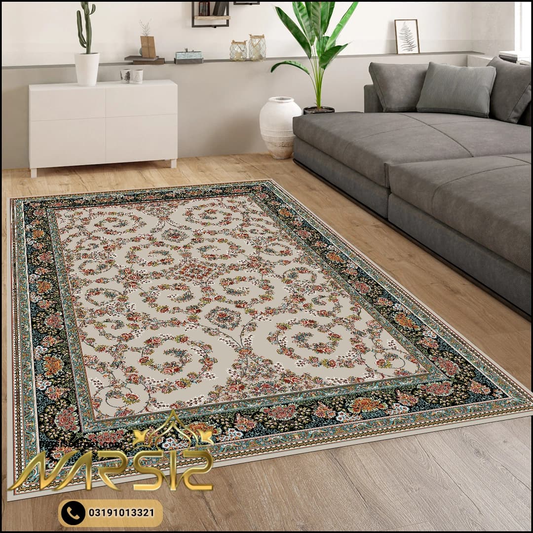 فرشینه فرش افشان طرح ارکیده رنگ بژ کد 90143 — تصویر ۲