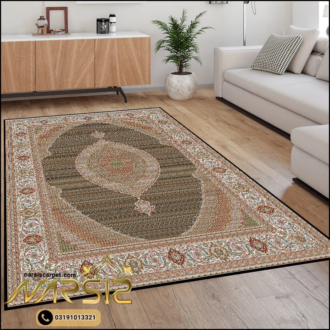فرشینه فرش طرح ریزماهی رنگ کرم کد 90141