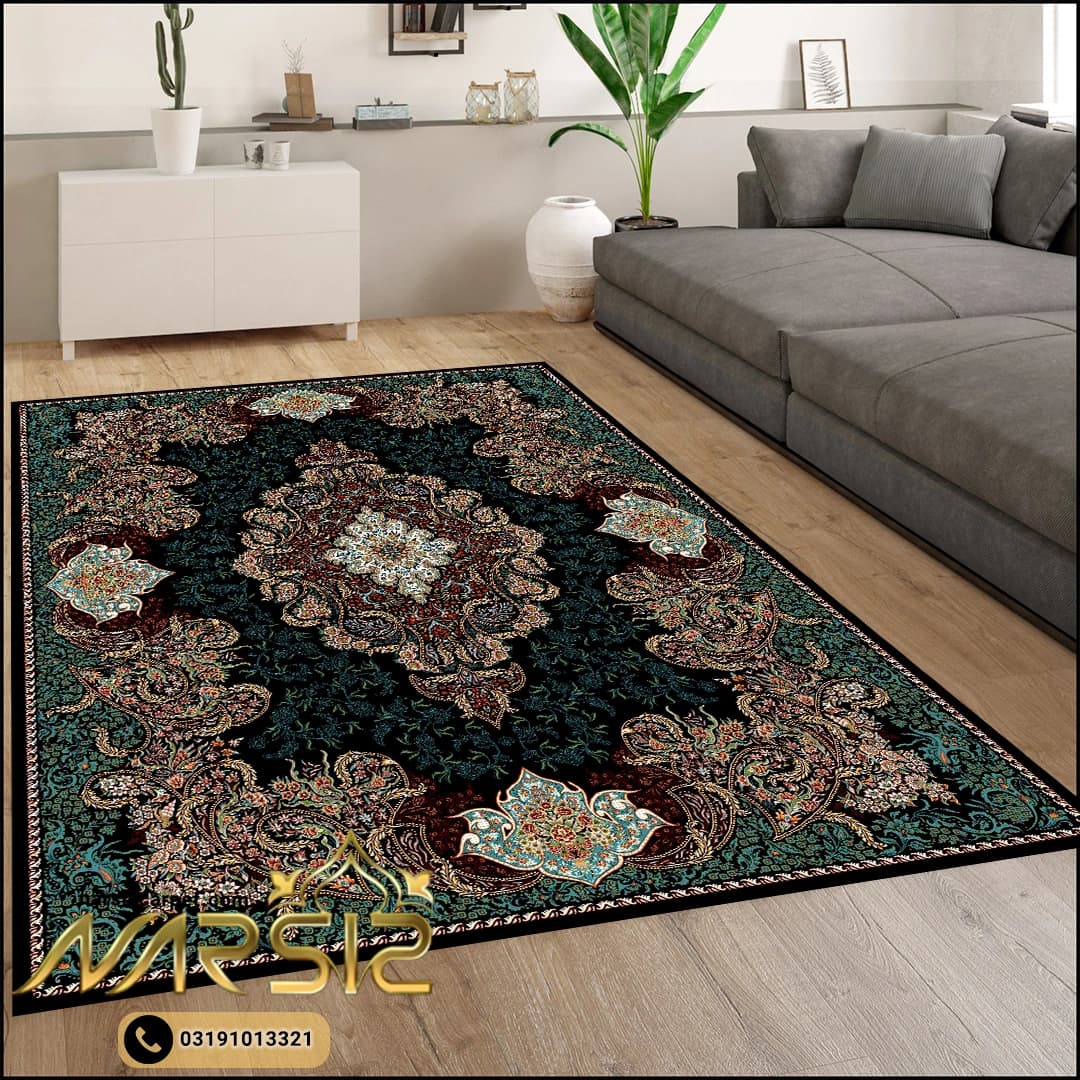 فرشینه فرش طرح شکوه رنگ مشکی کد 90140 — تصویر ۲