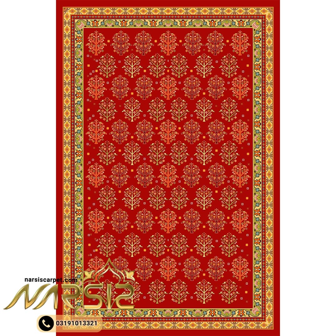 فرشینه ترکمن طرح گلبهار رنگ قرمز کد 24