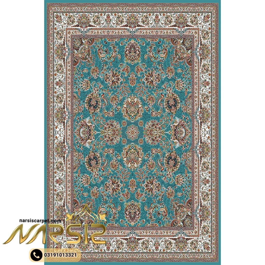 فرشینه فرش افشان طرح خوشه رنگ آبی کد 90137