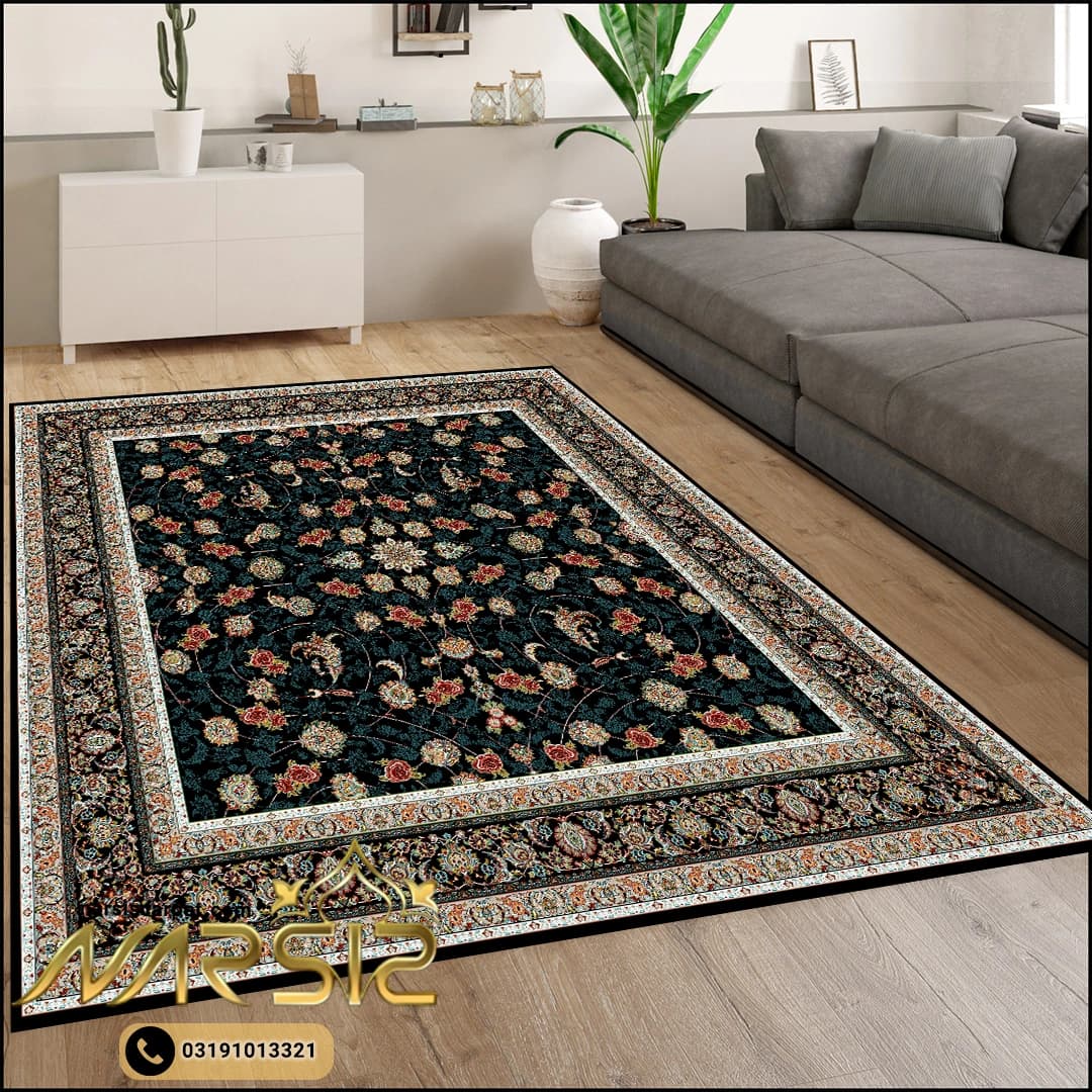 فرشینه فرش افشان طرح تابش رنگ سرمه ای کد 90136 — تصویر ۲