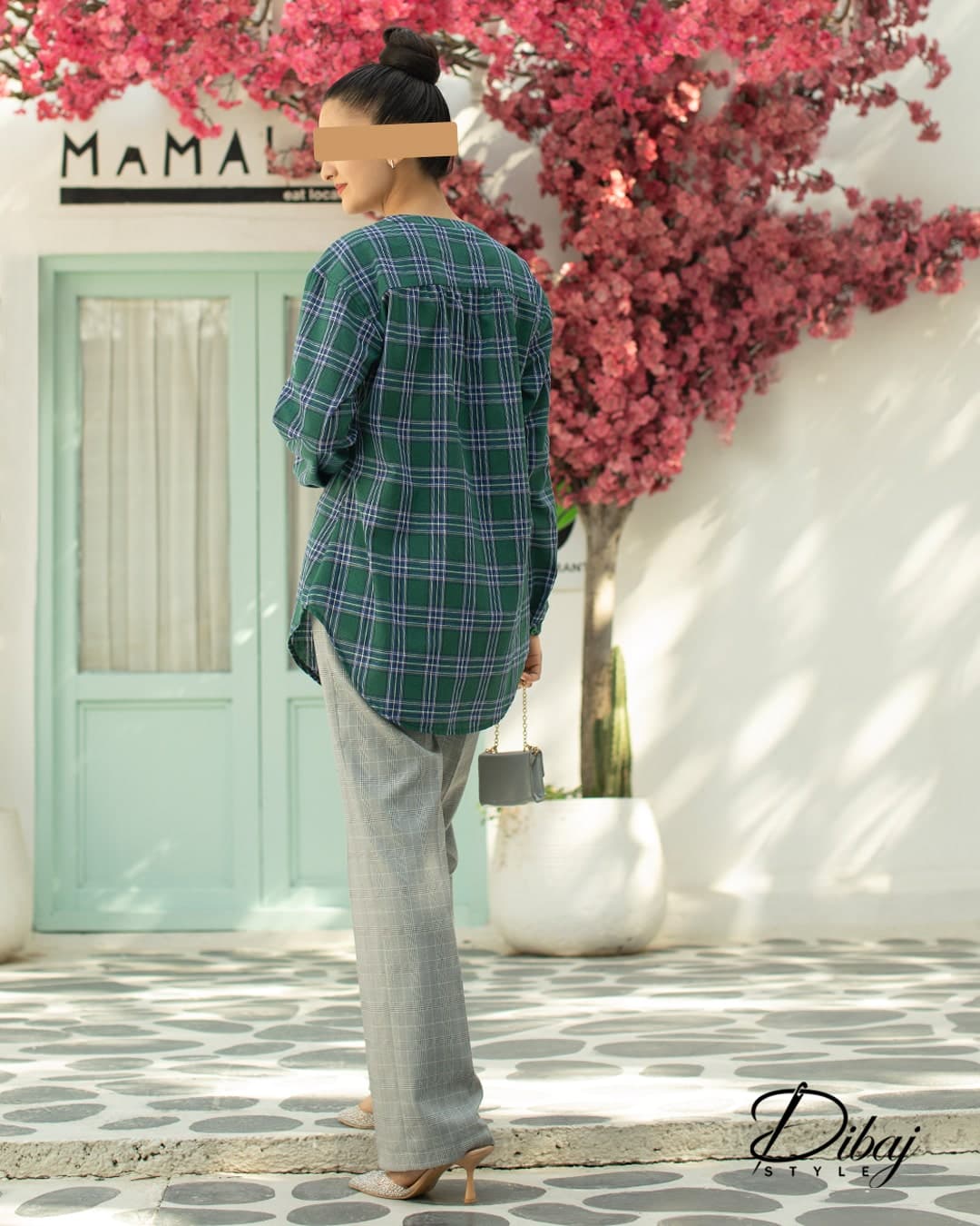 تونیک چهارخانه سبز تیره (مدل هور) — تصویر ۵