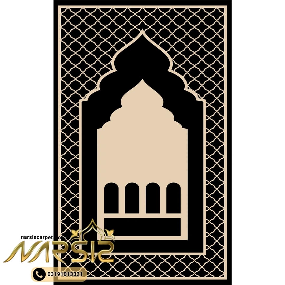 سجاده فرشینه طرح مسجد و محراب زمینه مشکی کد sa1021