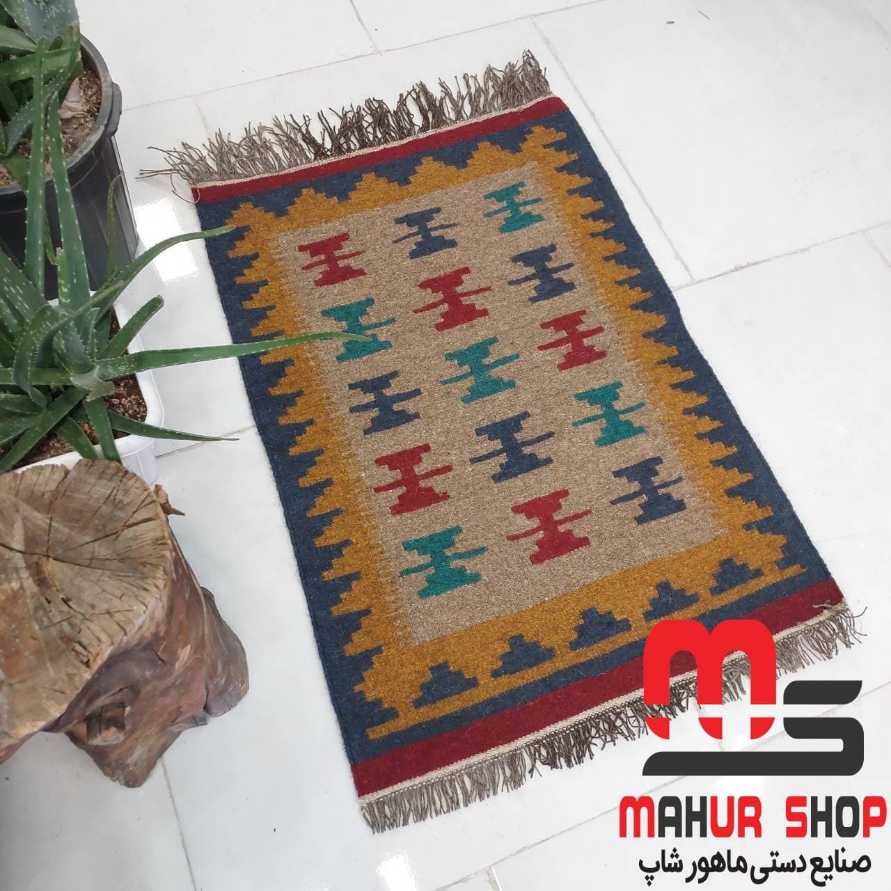 گلیم دستبافت پادری پشم 60×100 cm دو رو کد ۱