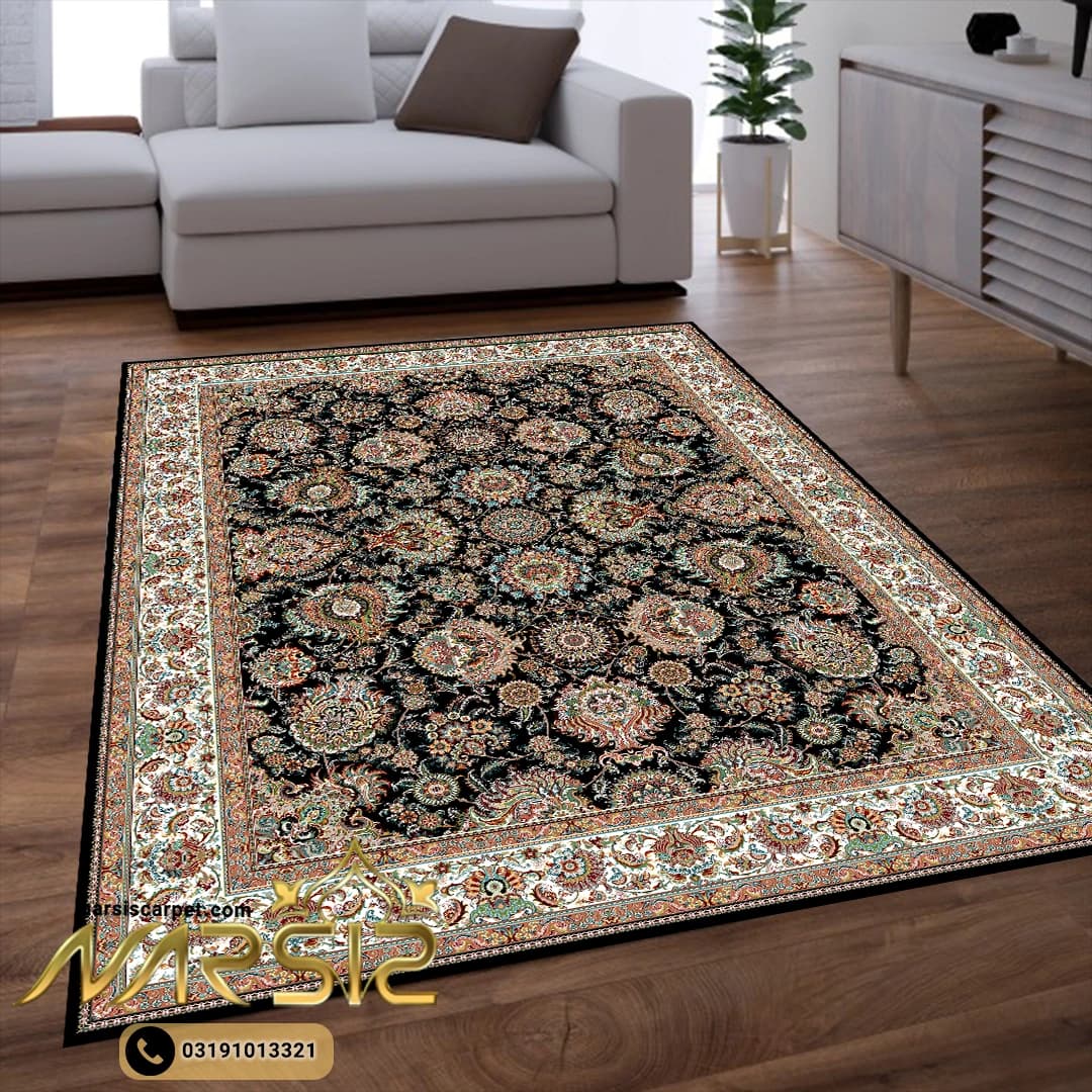 فرشینه فرش افشان طرح گلبهار رنگ مشکی کد 90133