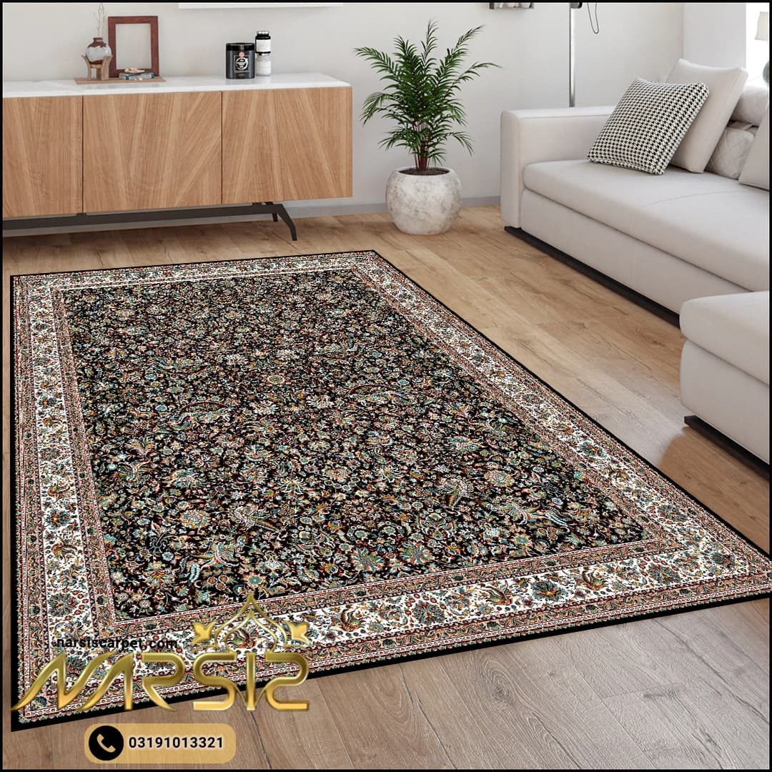 فرشینه فرش افشان طرح گلرخ رنگ سرمه ای کد 90132 — تصویر ۲