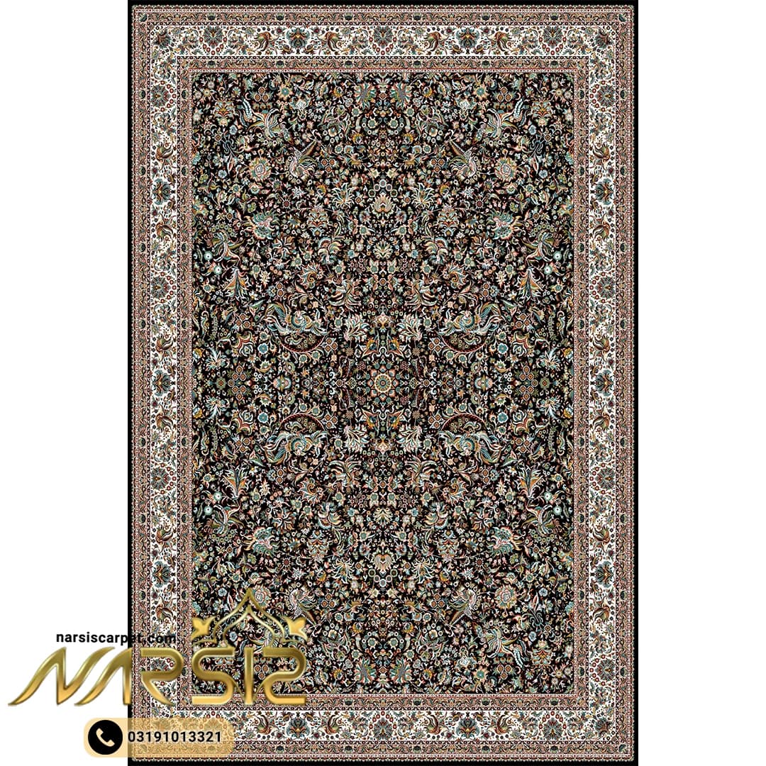 فرشینه فرش افشان طرح گلرخ رنگ سرمه ای کد 90132