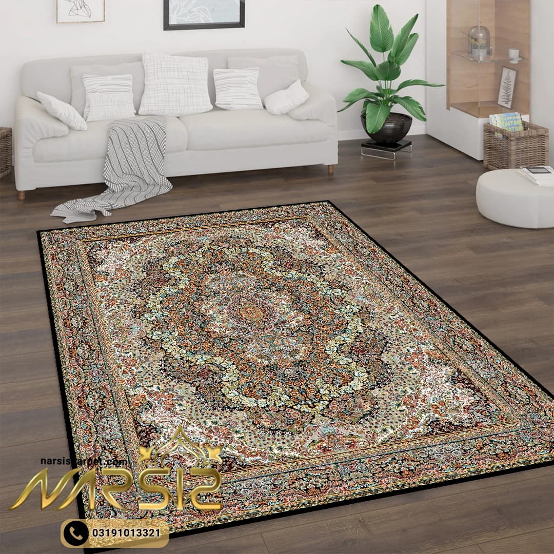 فرشینه فرش طرح مهرافروز رنگ سرمه ای کد 90131 — تصویر ۲