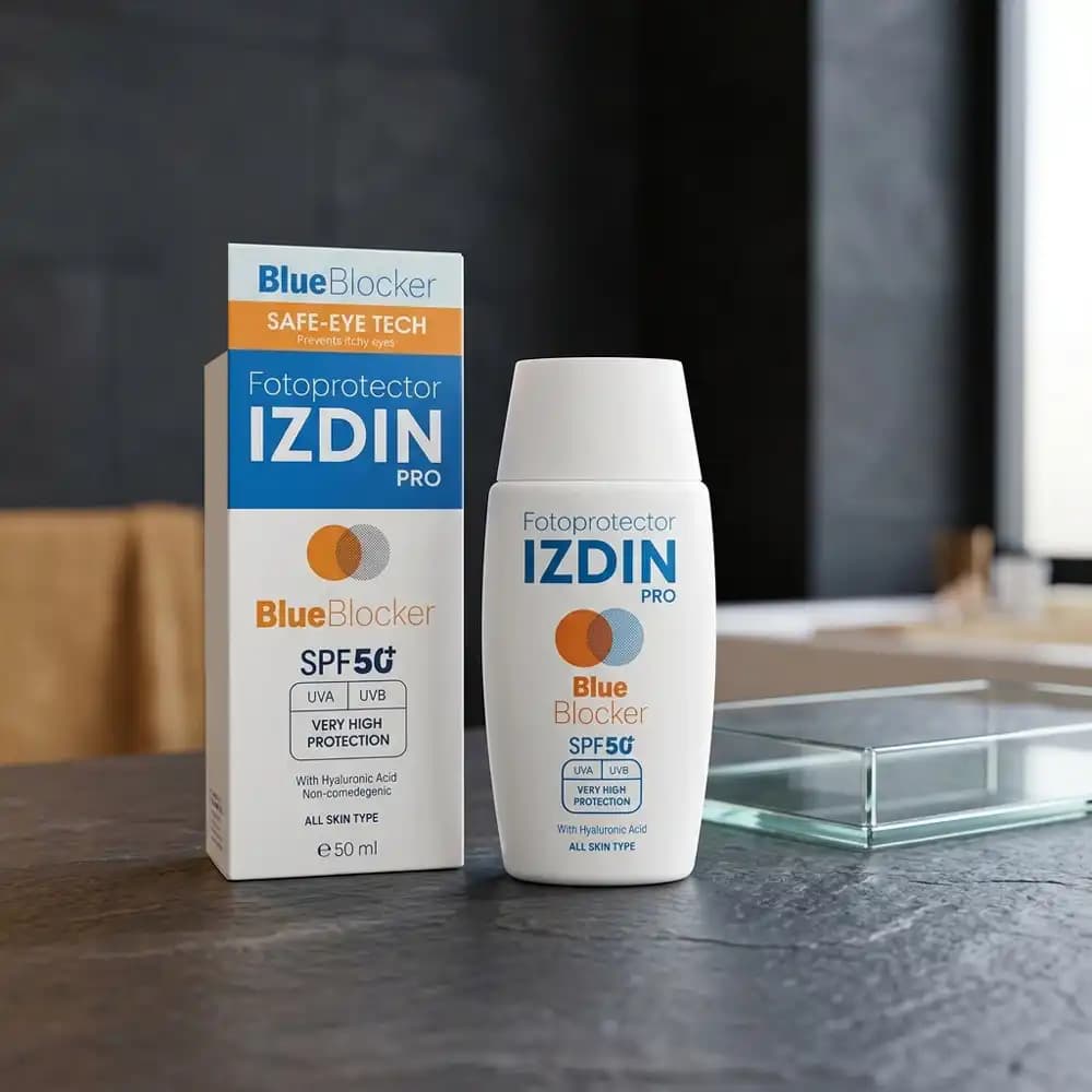مایع ضدآفتاب SPF50 روشن‌کننده بلو بلاکر ایزدین پرو (IZDIN PRO) انواع پوست حجم 50 میلی لیتری — تصویر ۳