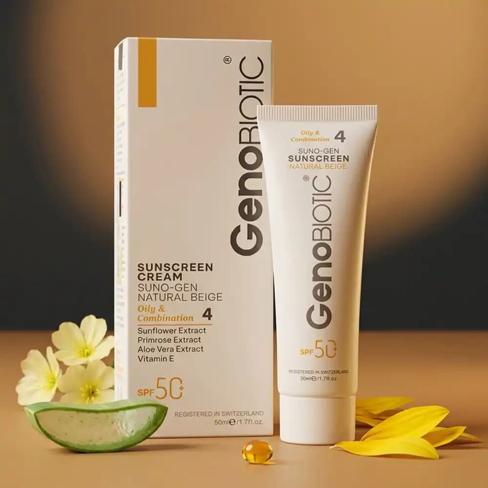 کرم ضدآفتاب SPF50 بی‌رنگ ژنوبایوتیک (GenoBiotic) کد ۱ – مناسب پوست‌ چرب و مختلط حجم 50 میلی لیتری — تصویر ۶