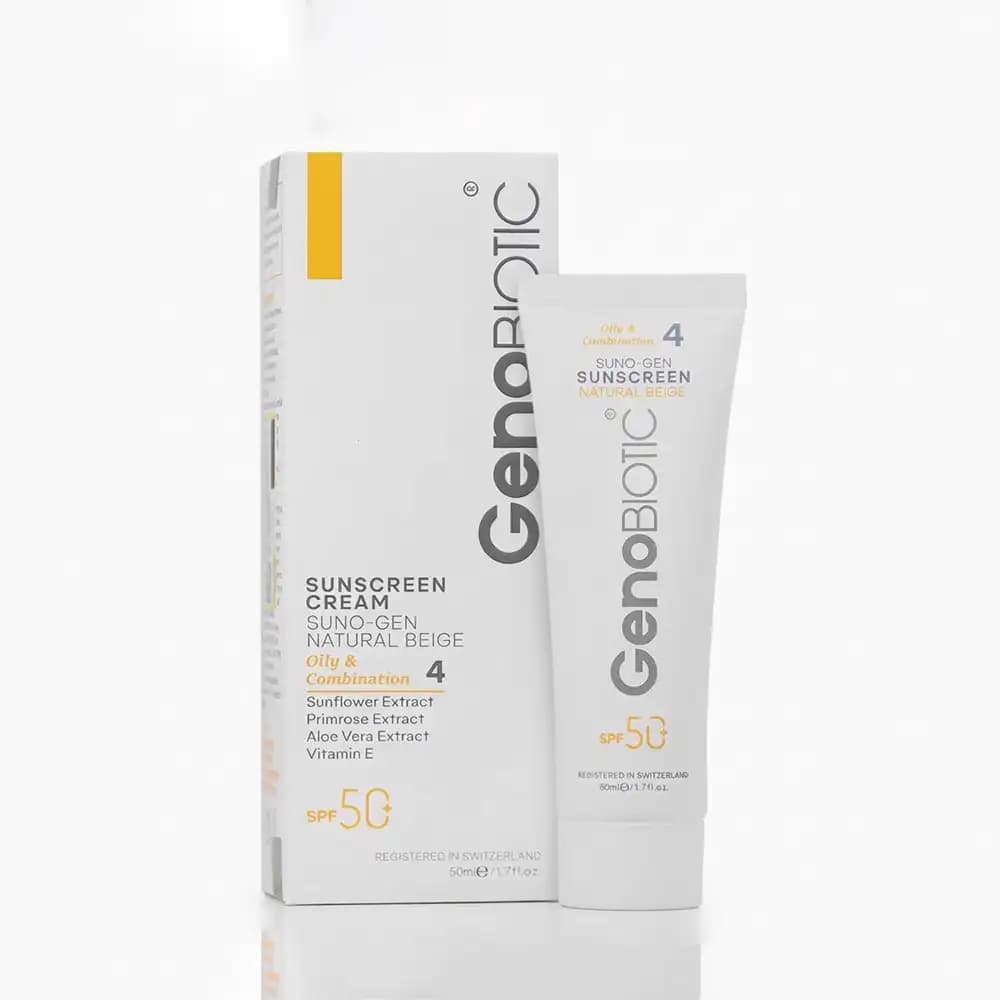 کرم ضدآفتاب SPF50 بی‌رنگ ژنوبایوتیک (GenoBiotic) کد ۱ – مناسب پوست‌ چرب و مختلط حجم 50 میلی لیتری — تصویر ۵