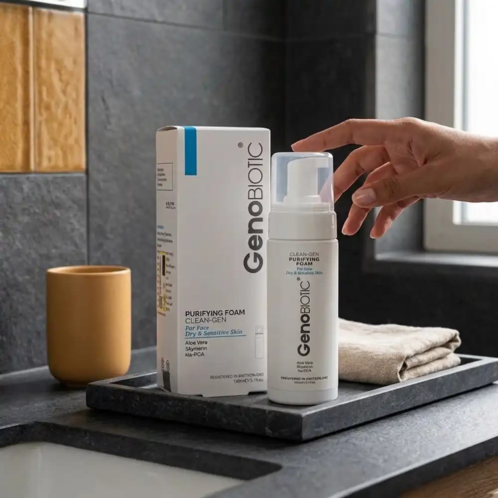 فوم شستشوی صورت ژنوبایوتیک (GenoBiotic) مخصوص پوست خشک و حساس (Clean-Gen) حجم 150 میلی لیتری — تصویر ۴