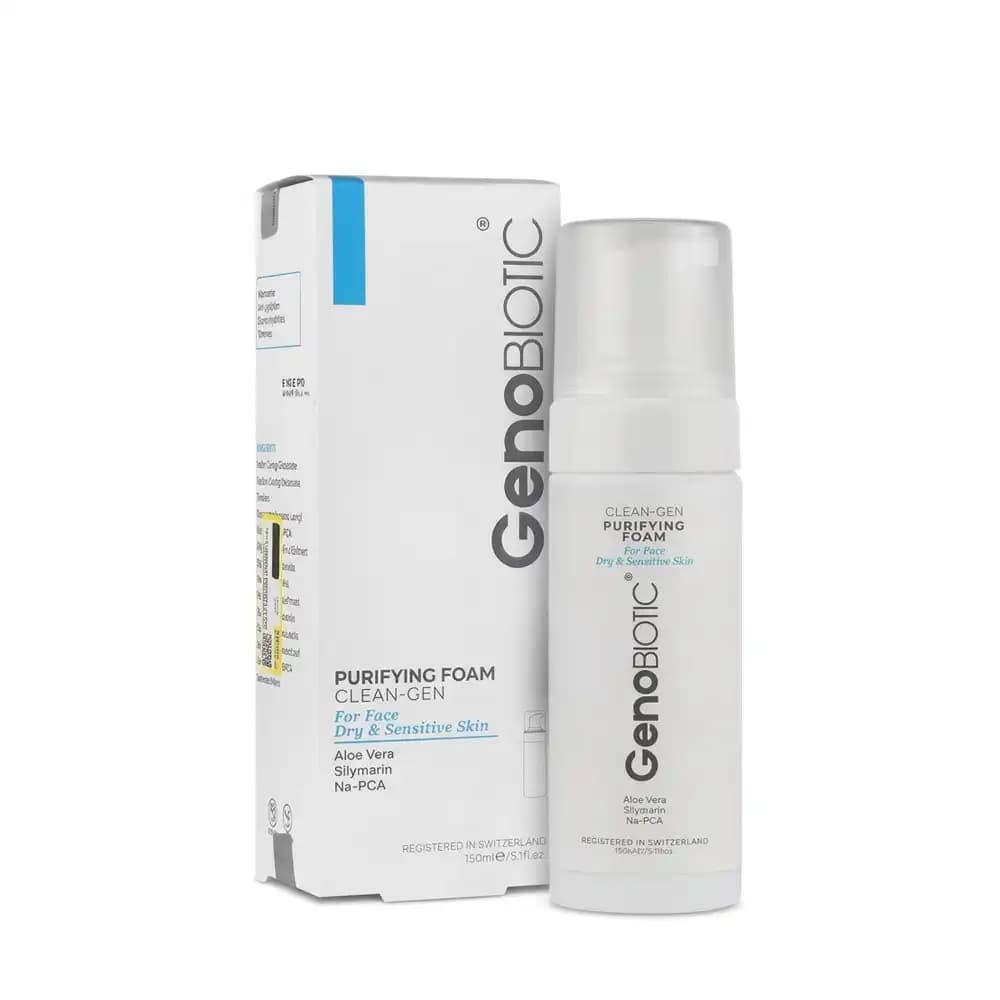 فوم شستشوی صورت ژنوبایوتیک (GenoBiotic) مخصوص پوست‌ خشک و حساس (Clean-Gen) حجم 150 میلی لیتری