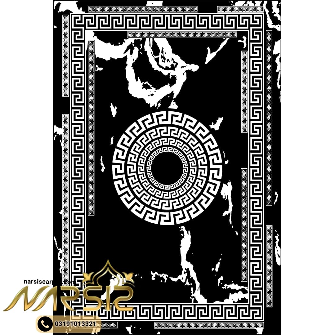 فرشینه مدرن طرح ورساچ مشکی و سفید کد 8095