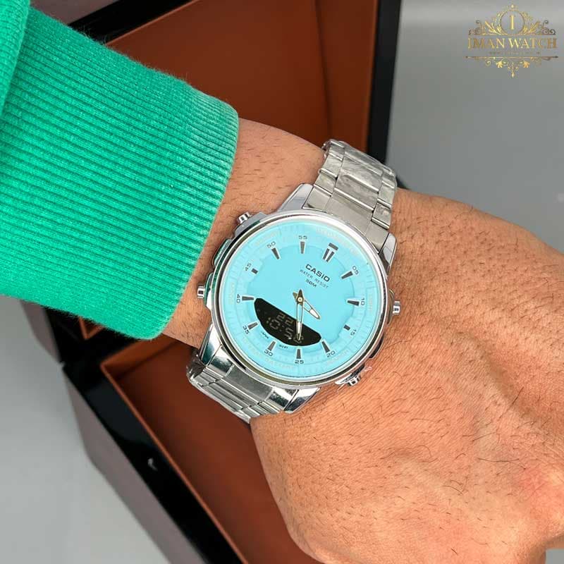 ساعت مچی کاسیو مردانه صفحه آبی تیفانی Casio 50M — تصویر ۳