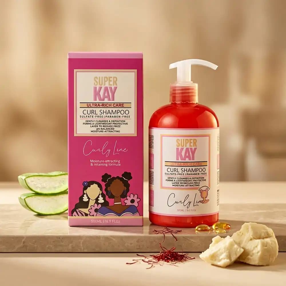 شامپوی موی فر سوپرکی (Super Kay) مدل Curl Shampoo شوینده ملایم، بدون سولفات و آبرسان حجم ۵۰۰ میلی لیتری — تصویر ۲