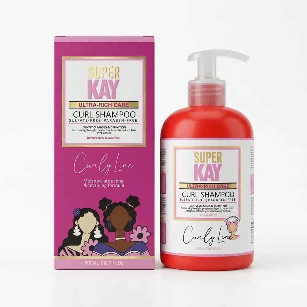 شامپوی موی فر سوپرکی (Super Kay) مدل Curl Shampoo شوینده ملایم، بدون سولفات و آبرسان حجم ۵۰۰ میلی لیتری