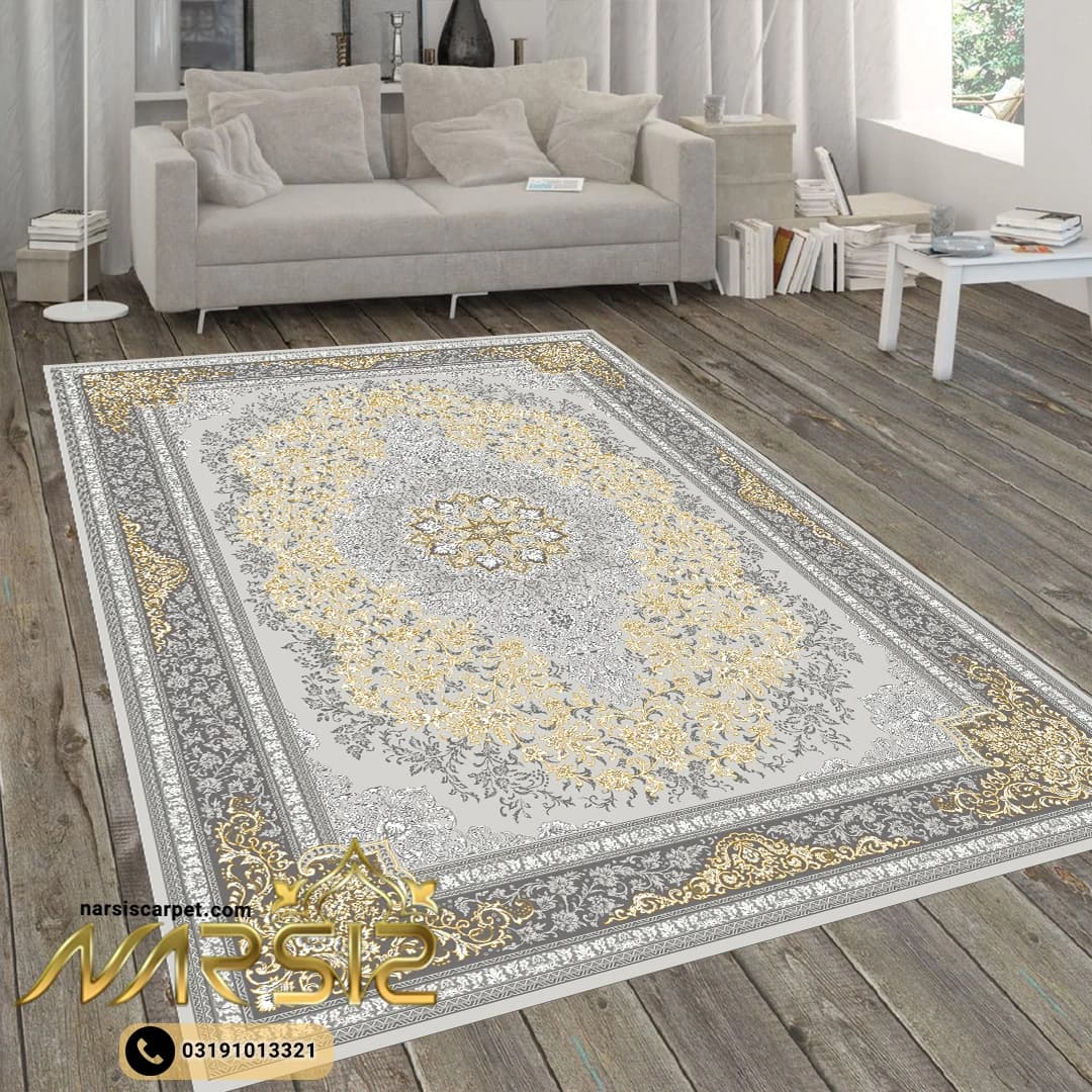 فرشینه فرش طرح فروزان رنگ طوسی کد 90119 — تصویر ۲
