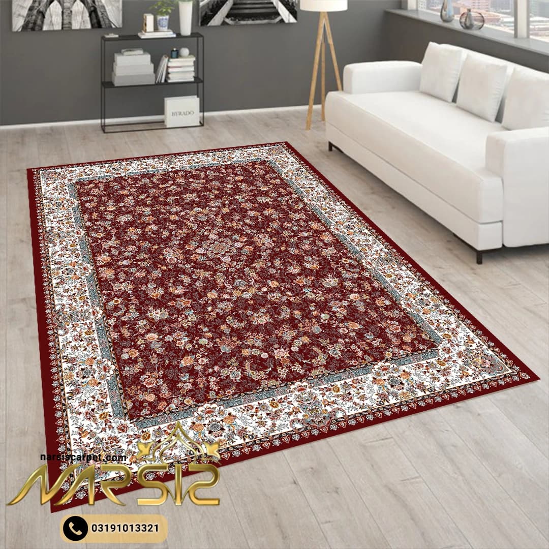 فرشینه فرش افشان طرح همتا رنگ لاکی کد 90115 — تصویر ۲