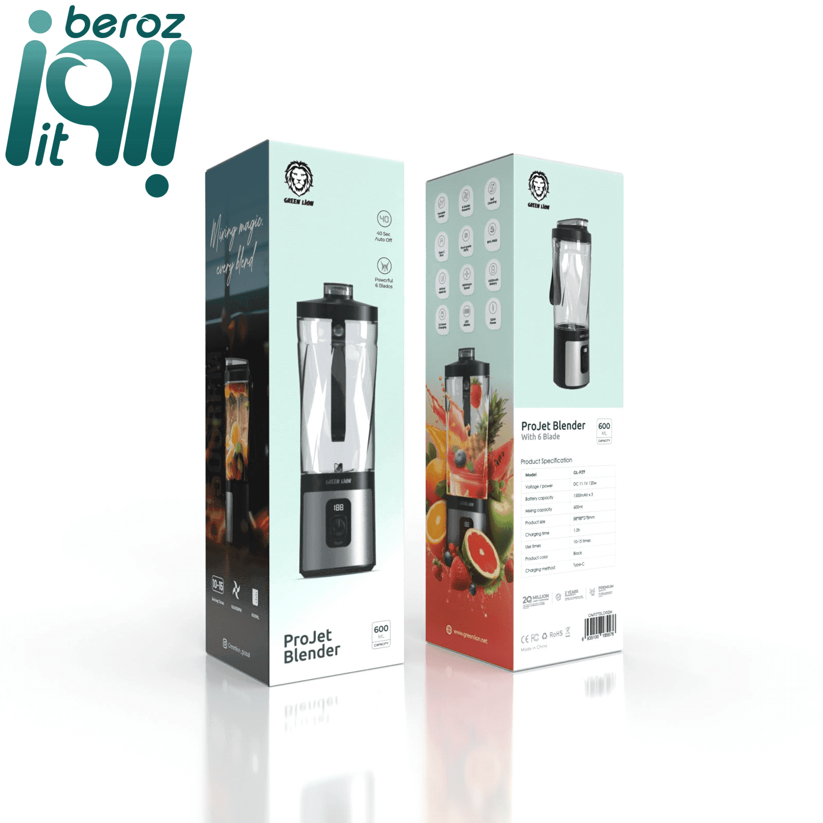 آبمیوه گیری گرین لاین مدل Green Lion Projet Blender GNPJ7BLDRBK «اورجینال – ارسال 1 ساعت» — تصویر ۲