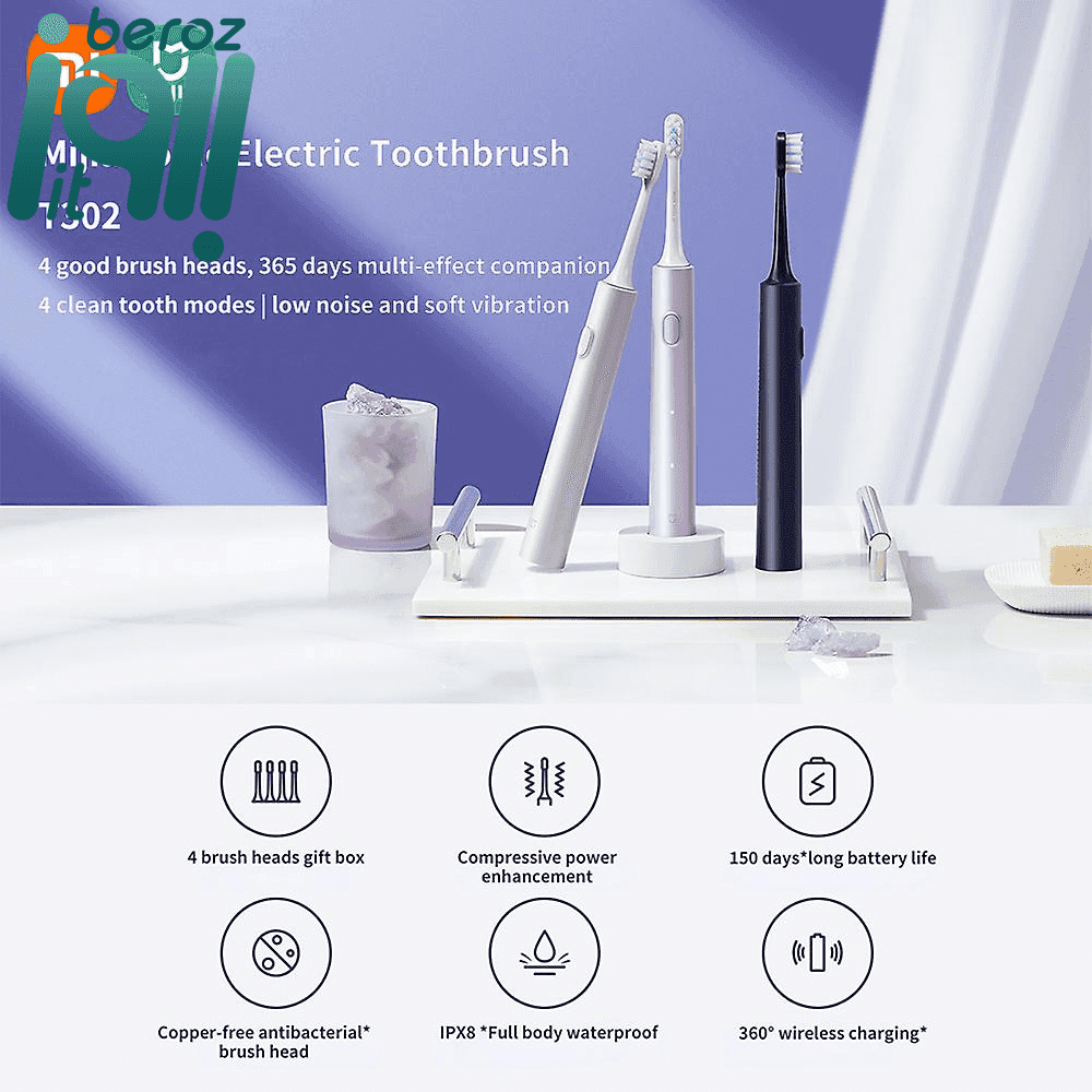 مسواک برقی شیائومی Xiaomi T302 Electric Toothbrush دارای 4 سری «اورجینال – ارسال 1 ساعت» — تصویر ۲