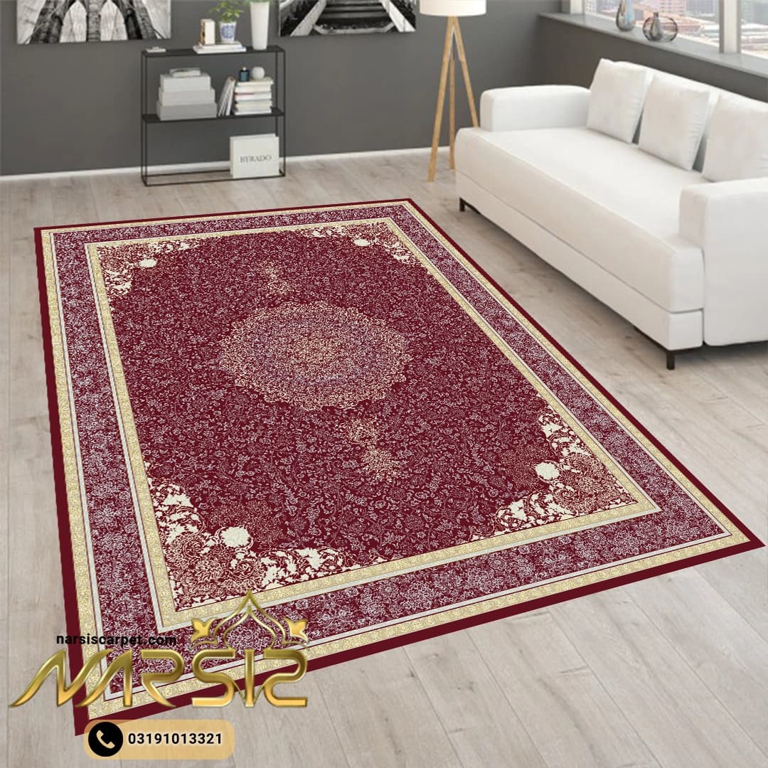 فرشینه فرش طرح ساغر رنگ قرمز کد 90110 — تصویر ۲