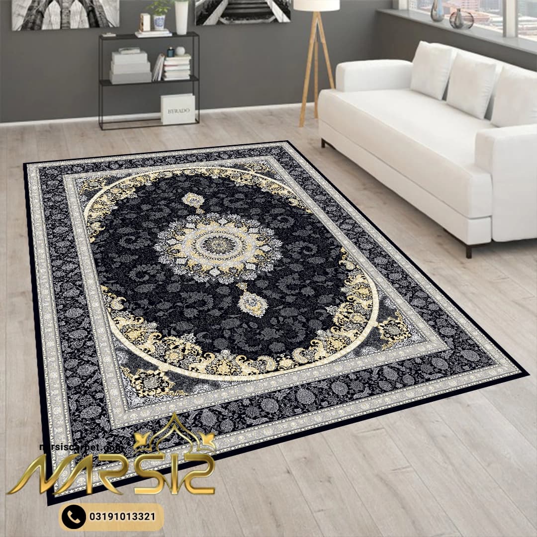 فرشینه فرش طرح شیرین رنگ مشکی کد 90108 — تصویر ۲