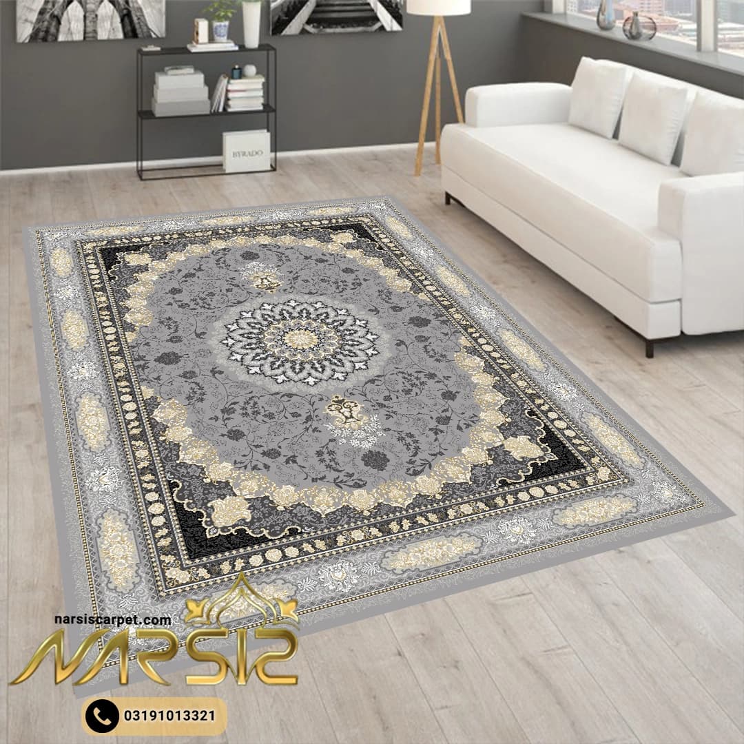 فرشینه فرش طرح ایوا رنگ طوسی کد 90102 — تصویر ۲