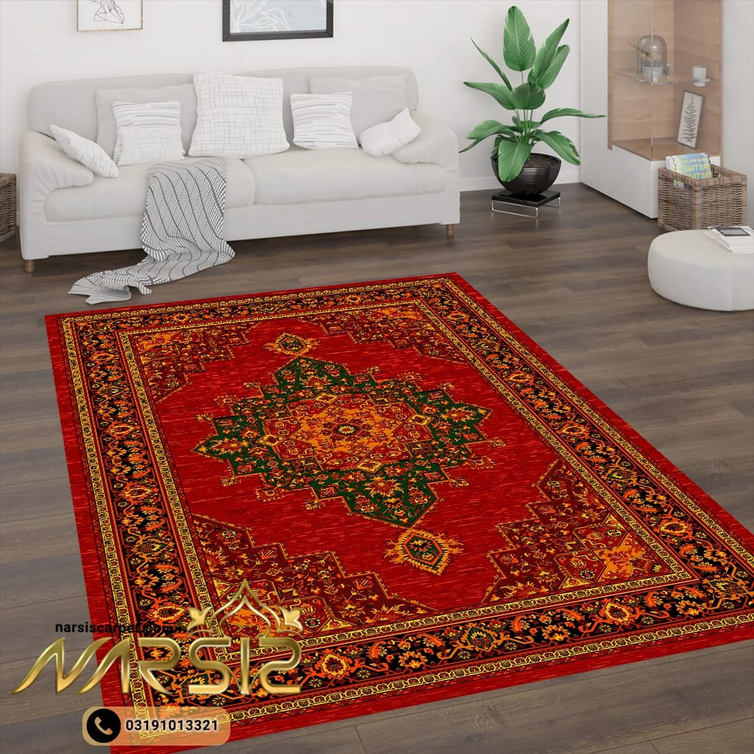 فرشینه ترکمن طرح آچیل رنگ قرمز کد 9 — تصویر ۲