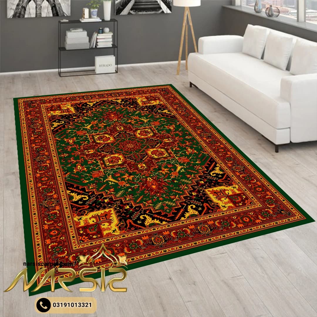 فرشینه ترکمن طرح آیلی رنگ سبز کد 5