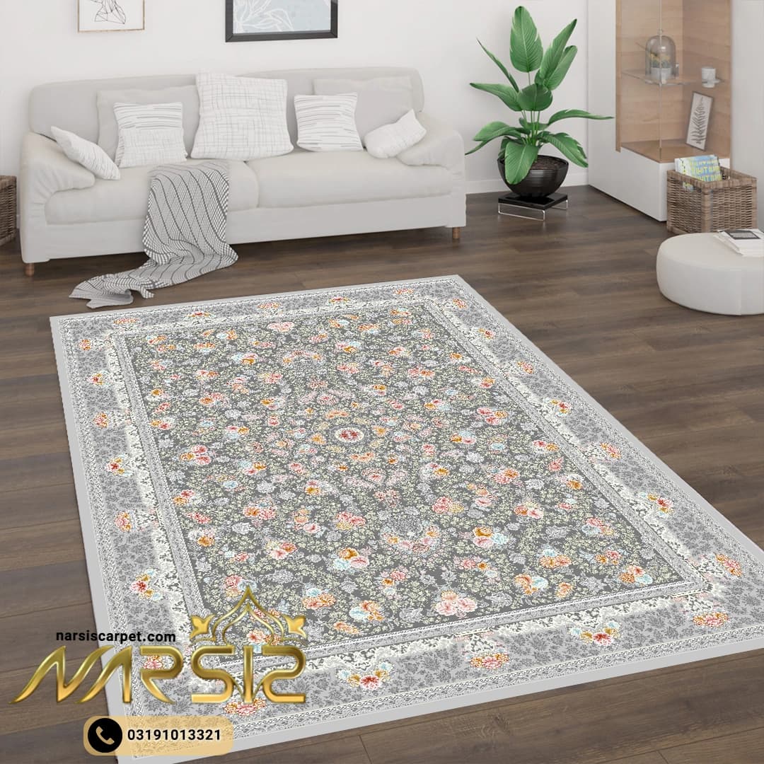 فرشینه فرش افشان طرح گلنار طوسی کد 9097 — تصویر ۲