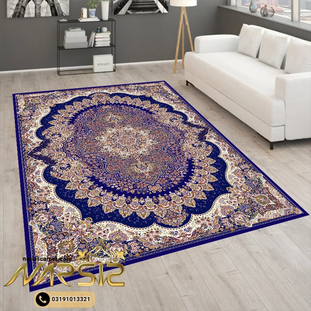 فرشینه فرش طرح رخشان سرمه ای کد 9093 — تصویر ۲