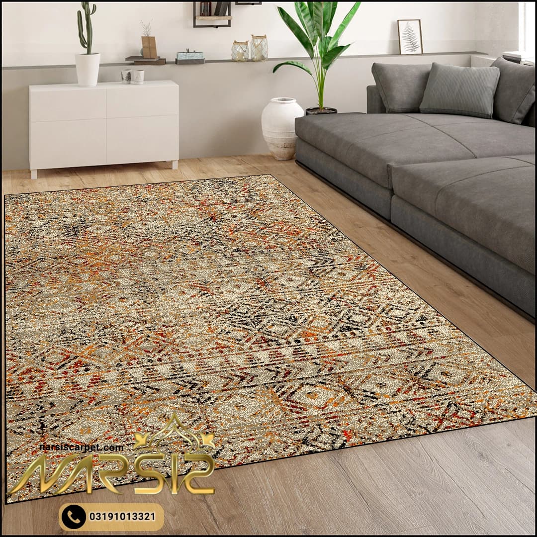 فرشینه مدرن طرح رومی رنگ بژ کد 8084 — تصویر ۲
