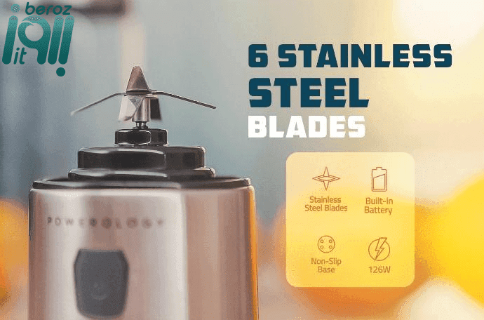 مخلوط کن قابل حمل پاورولوژی Powerology 6-Blades 450ml «اورجینال – ارسال ۱ ساعت» — تصویر ۵