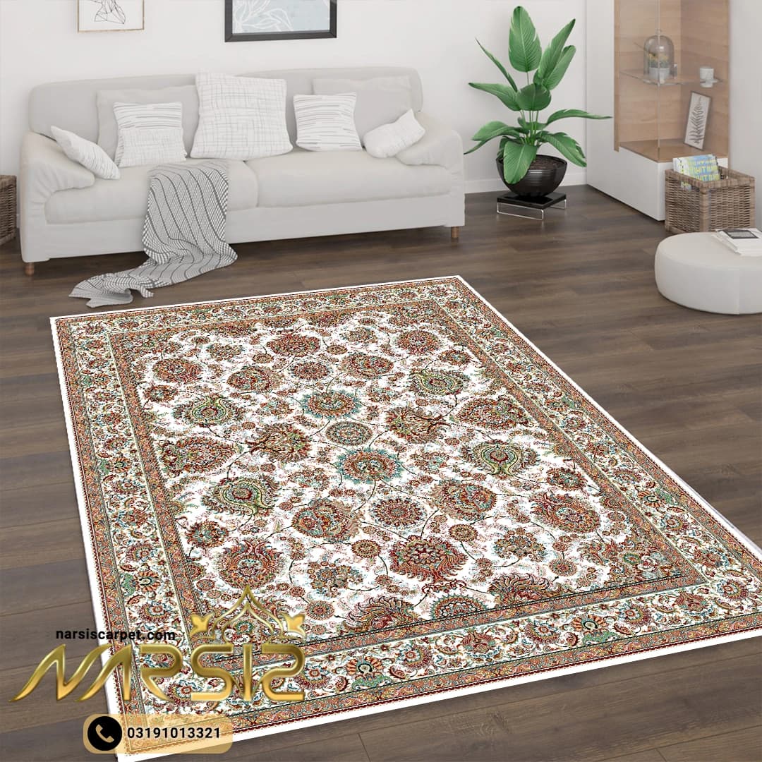 فرشینه فرش افشان طرح گلرنگ کرم کد 9091