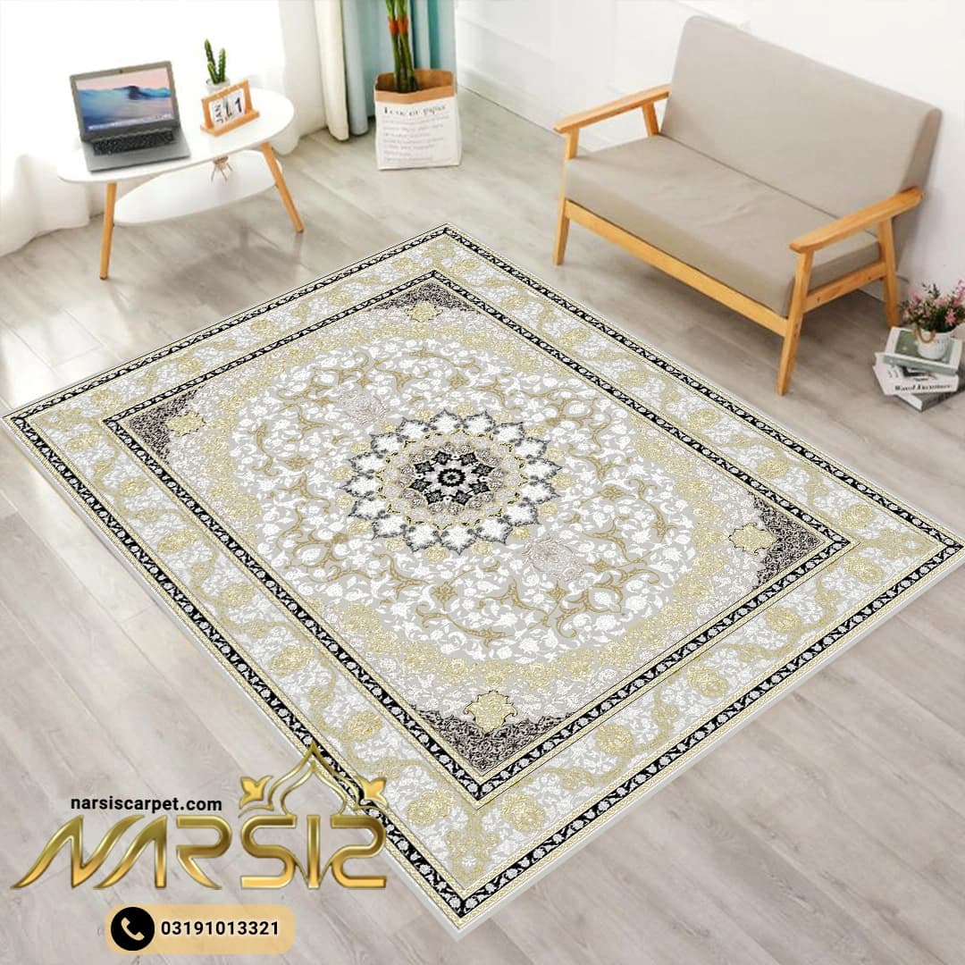 فرشینه فرش طرح روژان نقره ای کد 9090 — تصویر ۲