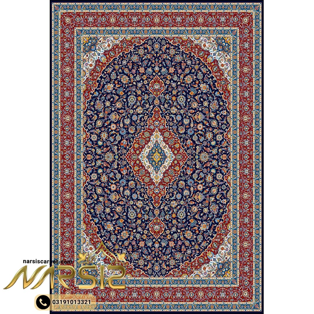 فرشینه فرش طرح کاشان رنگ سرمه ای کد 9087