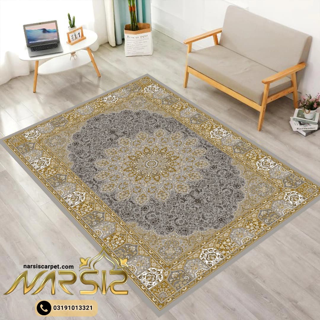 فرشینه فرش طرح رویا رنگ طوسی کد 9085 — تصویر ۲