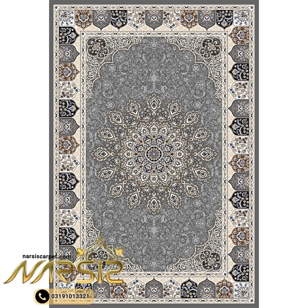 فرشینه فرش طرح نسیم رنگ طوسی کد 9084