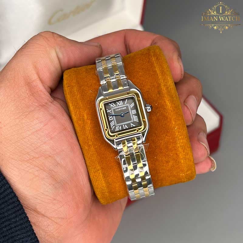ساعت مچی زنانه کارتیر پنتر طلایی نقره ای صفحه مشکی Cartier Panthere CR533 — تصویر ۲