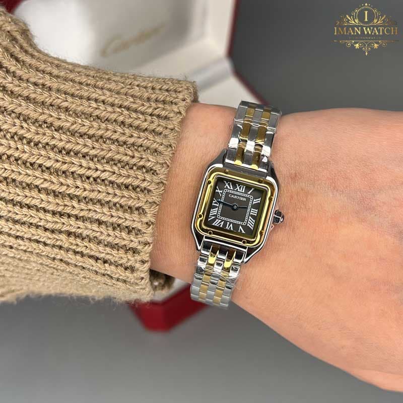 ساعت مچی زنانه کارتیر پنتر طلایی نقره ای صفحه مشکی Cartier Panthere CR533 — تصویر ۳