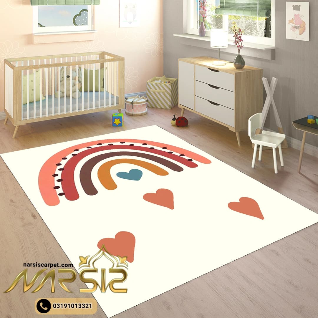 فرشینه کودک طرح رنگین کمان زمینه کرم کد 60108 — تصویر ۲