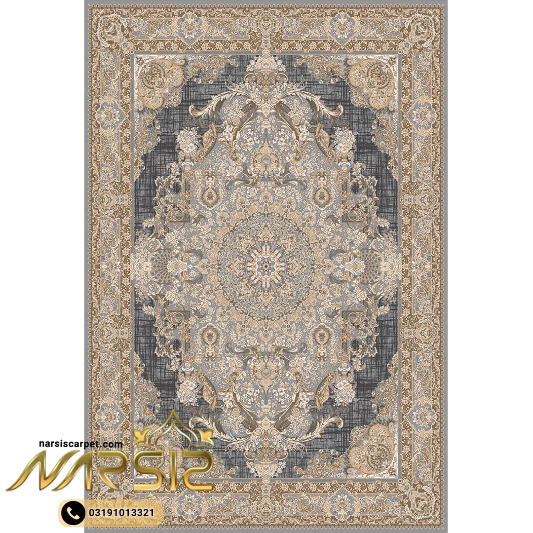 فرشینه فرش طرح حلما رنگ طوسی کد 9080