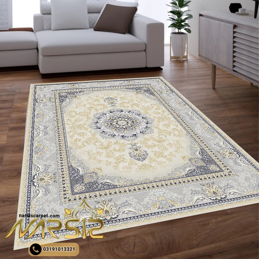 فرشینه فرش طرح آسو رنگ نقره ای کد 9075 — تصویر ۲