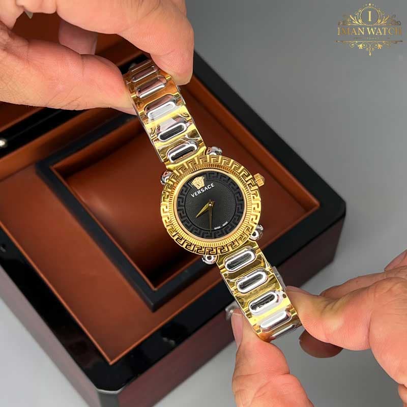 ساعت مچی زنانه ورساچه طلایی نقره ای صفحه مشکی Versace 5070Q — تصویر ۲