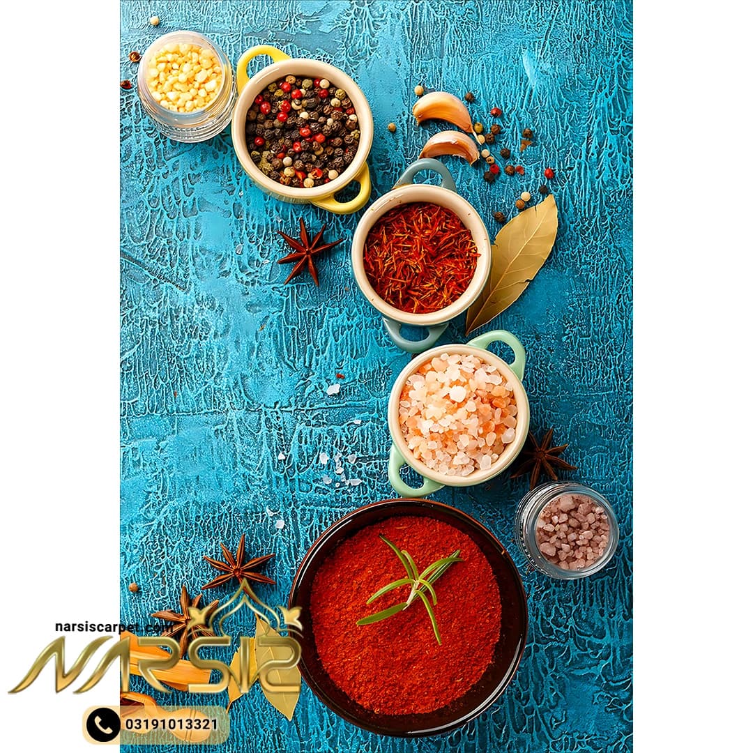 فرشینه آشپزخانه طرح ادویه جات با زمینه آبی کد 7072 — تصویر ۲