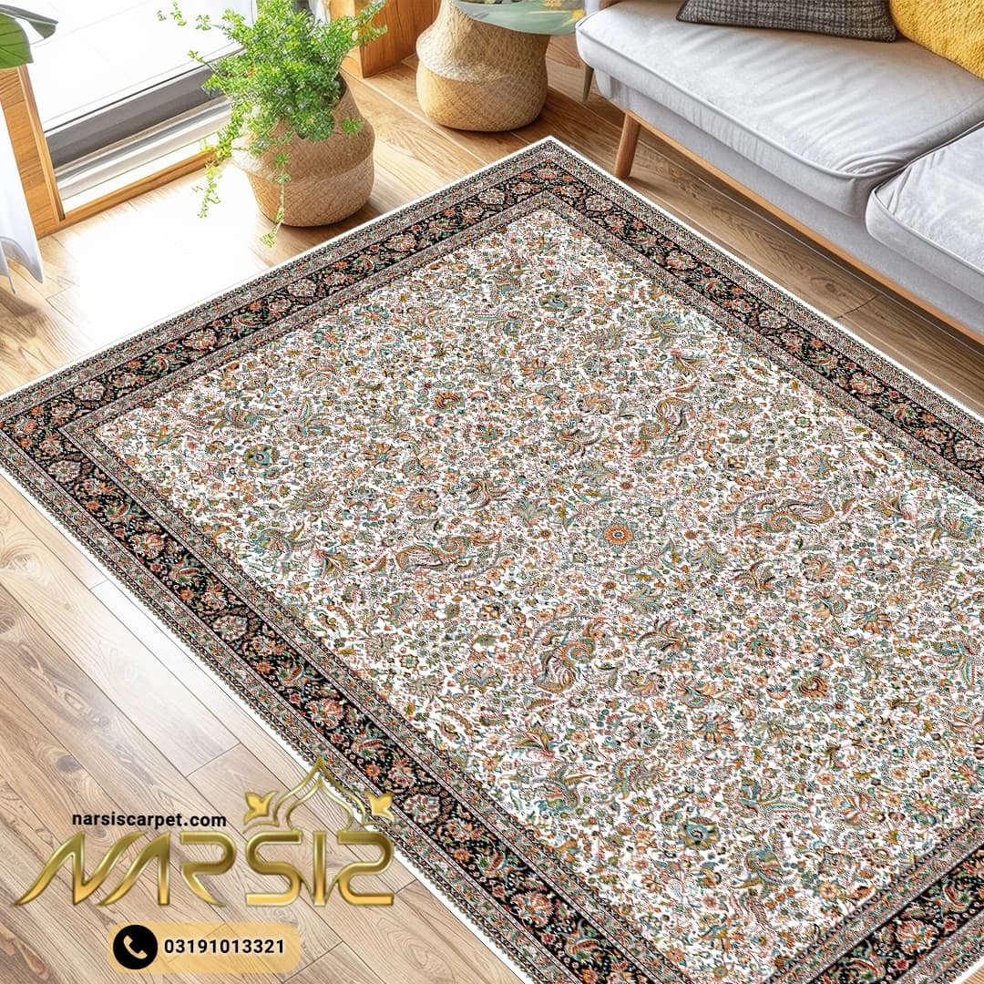 فرشینه فرش افشان طرح گلزار کرم کد 9069 — تصویر ۲