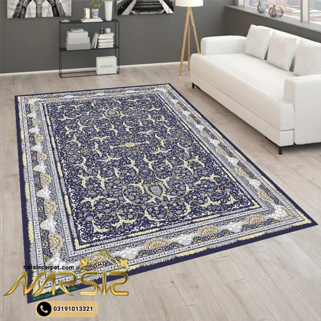 فرشینه فرش افشان طرح ماهرخ سرمه ای کد 9066 — تصویر ۲